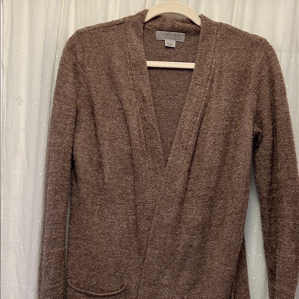 Barefoot Dreams Cardigan Women’s Small Soft Brown Open Front Comfy Cozy Duster - Picture 12 of 12